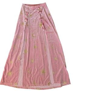 Dolls Kill Sugar Thrillz Celestial Velour Maxi Skirt Corset Sun Pink Women Small